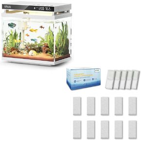 2 Gal Betta Fish Tank Basic White & 15 Pcs Fish Tank Aquarium Top Fin Filter Cartridge