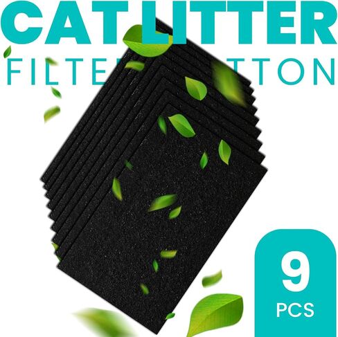 9 Pcs Charcoal Filters Compatible with Cat Litter Box 3.6 x 10Inch, Replacement Activated Carbon Premium Odor Filters, Black in Kuwait