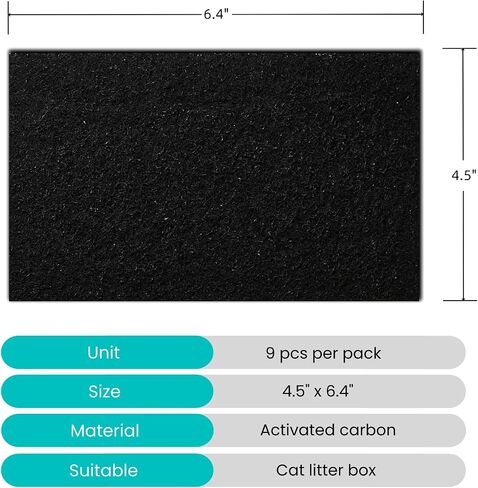 9 Pcs Charcoal Filters Compatible with Cat Litter Box 3.6 x 10Inch, Replacement Activated Carbon Premium Odor Filters, Black in Kuwait