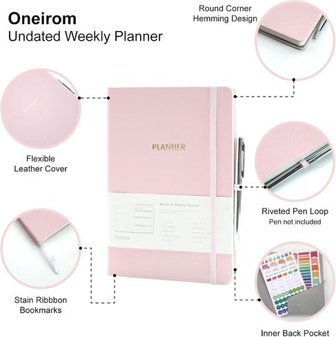 Undated Academic Weekly & Monthly Planner, 5.6"X8.2", 52 Weeks & 12 Months Hardcover Journal & Agenda with Pen Holder, Thicker Paper, Stickers, Inner Pocket, Personal Organizer in Saudi Arabia