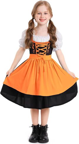 AWIBMK Kids Oktoberfest Costume Girls Dirndl Dresses with Apron Traditional Floral Maid Dress Halloween Cosplay Outfits in Saudi Arabia