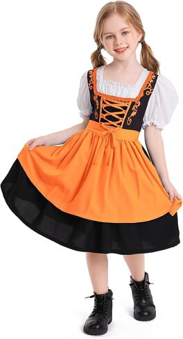 AWIBMK Kids Oktoberfest Costume Girls Dirndl Dresses with Apron Traditional Floral Maid Dress Halloween Cosplay Outfits in Saudi Arabia