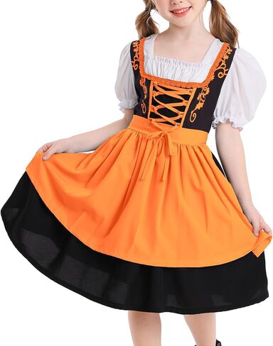 AWIBMK Kids Oktoberfest Costume Girls Dirndl Dresses with Apron Traditional Floral Maid Dress Halloween Cosplay Outfits in Saudi Arabia
