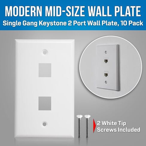 Jonard Tools K-W2/10 Single Gang Keystone 2 Port Wall Plate, 10 Pack- for Voice, Data, Audio, and Video Inserts, Holds 2 Keystone Inserts in Kuwait
