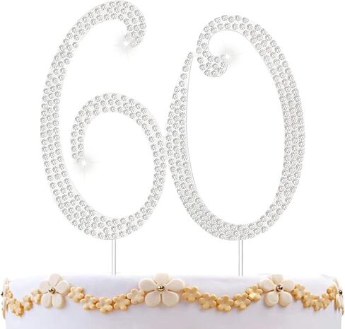 60 عيد ميلاد ديكورات النساء 60 كعكة توببر 60 عيد ميلاد الكعكة أعلى الفضة الفضة راينستون الماس بلينغ الذكرى السنوية الديكور كعكة الزفاف. in Kuwait
