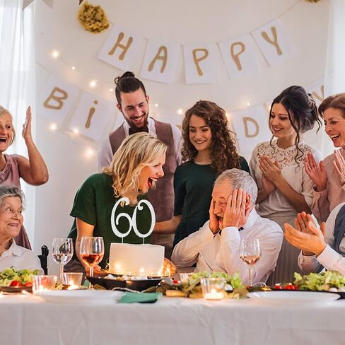 60 عيد ميلاد ديكورات النساء 60 كعكة توببر 60 عيد ميلاد الكعكة أعلى الفضة الفضة راينستون الماس بلينغ الذكرى السنوية الديكور كعكة الزفاف. in Kuwait