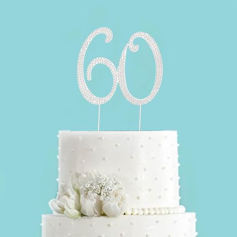 60 عيد ميلاد ديكورات النساء 60 كعكة توببر 60 عيد ميلاد الكعكة أعلى الفضة الفضة راينستون الماس بلينغ الذكرى السنوية الديكور كعكة الزفاف. in Kuwait