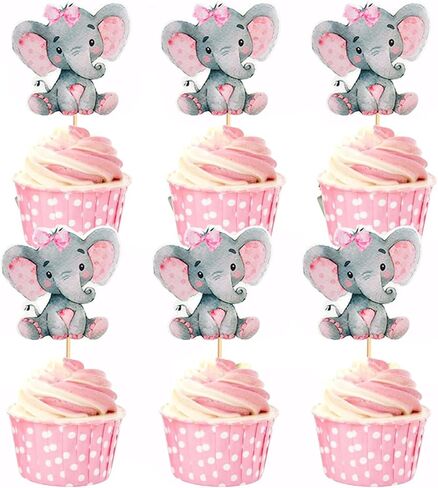 24 Pack Elephant Cupcake Toppers Birthday Cupcake Picks Gender Reveal Elephant Cake Decorations for Boys or Girls Baby Shower Elephant Theme Birthday Party Decorations Supplies(Blue) in Kuwait