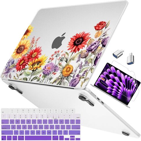 Mektron Case Compatible with MacBook Air 15.3 inch Printed Cover 2024/2023 M3 A3114 M2 A2941, [Same as Bare MacBook] Protective Hard Shell with Fold Kickstand, Floral C152 in Saudi Arabia