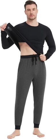 NACHILA Men's Bamboo Pajamas Set Soft Sleepwear Long Sleeve Pjs Long Sleep Pants with Pockets S-XXL in Kuwait