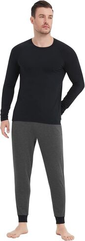 NACHILA Men's Bamboo Pajamas Set Soft Sleepwear Long Sleeve Pjs Long Sleep Pants with Pockets S-XXL in Kuwait