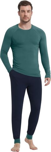 NACHILA Men's Bamboo Pajamas Set Soft Sleepwear Long Sleeve Pjs Long Sleep Pants with Pockets S-XXL in Kuwait