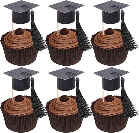 24 PCS 2025 Graduation Cap Cupcake Toppers with Tassel Class of 2025 Congrats Grad Cap Cupcake Picks Graduation Party Decorations for 2025 School Graduate Party Cake Decorations Supplies Blue in Saudi Arabia