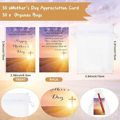 30 Sets Mother's Day Church Gifts Bulk Included Happy Mother's Day Pens Inspirational Religious Cards Bible Verse Cards and Organza Bags for Women Church Members Christian Gift, 5 Colors in Saudi Arabia
