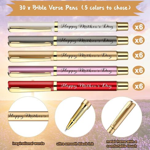 30 Sets Mother's Day Church Gifts Bulk Included Happy Mother's Day Pens Inspirational Religious Cards Bible Verse Cards and Organza Bags for Women Church Members Christian Gift, 5 Colors in Saudi Arabia