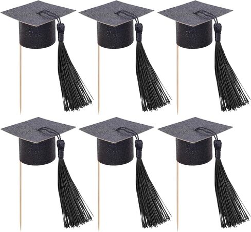 24 PCS 2025 Graduation Cap Cupcake Toppers with Tassel Class of 2025 Congrats Grad Cap Cupcake Picks Graduation Party Decorations for 2025 School Graduate Party Cake Decorations Supplies Blue in Saudi Arabia