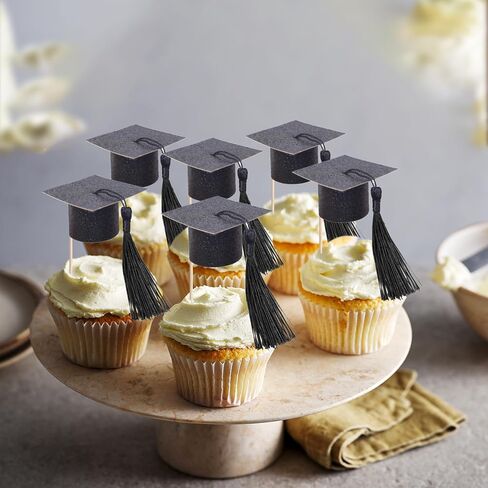 24 PCS 2025 Graduation Cap Cupcake Toppers with Tassel Class of 2025 Congrats Grad Cap Cupcake Picks Graduation Party Decorations for 2025 School Graduate Party Cake Decorations Supplies Blue in Saudi Arabia