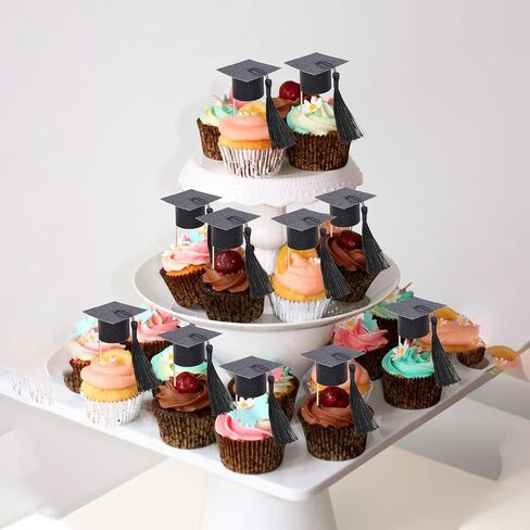 24 PCS 2025 Graduation Cap Cupcake Toppers with Tassel Class of 2025 Congrats Grad Cap Cupcake Picks Graduation Party Decorations for 2025 School Graduate Party Cake Decorations Supplies Blue in Saudi Arabia