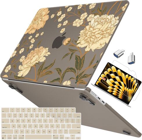 Mektron Case Compatible with MacBook Air 15.3 inch Printed Cover 2024/2023 M3 A3114 M2 A2941, [Same as Bare MacBook] Protective Hard Shell with Fold Kickstand, Floral C152 in Saudi Arabia
