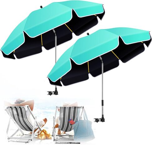 2Pack 48.8 inch Large Beach Umbrella with Clamp Sun Shade Umbrella for Beach Chair, 360°Adjustable UV Protection Golf Umbrella with Clip beach Umbrella for Beach Outdoor Patio Stroller Wheelchair in Saudi Arabia