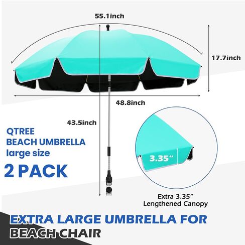 2Pack 48.8 inch Large Beach Umbrella with Clamp Sun Shade Umbrella for Beach Chair, 360°Adjustable UV Protection Golf Umbrella with Clip beach Umbrella for Beach Outdoor Patio Stroller Wheelchair in Saudi Arabia