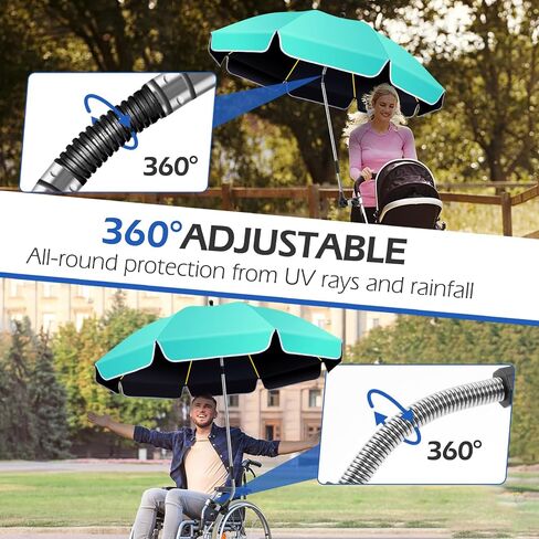 2Pack 48.8 inch Large Beach Umbrella with Clamp Sun Shade Umbrella for Beach Chair, 360°Adjustable UV Protection Golf Umbrella with Clip beach Umbrella for Beach Outdoor Patio Stroller Wheelchair in Saudi Arabia