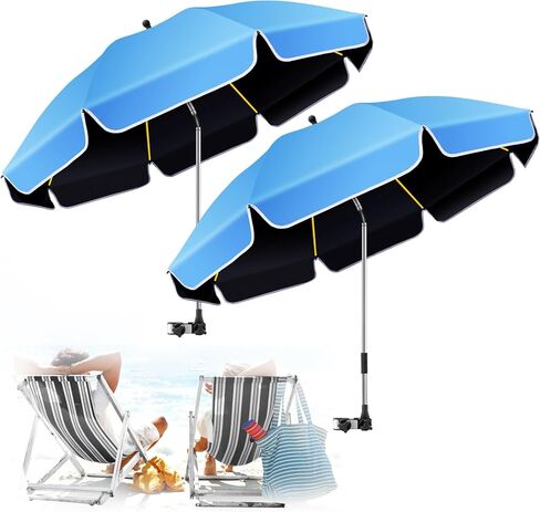 2Pack 48.8 inch Large Beach Umbrella with Clamp Sun Shade Umbrella for Beach Chair, 360°Adjustable UV Protection Golf Umbrella with Clip beach Umbrella for Beach Outdoor Patio Stroller Wheelchair in Saudi Arabia
