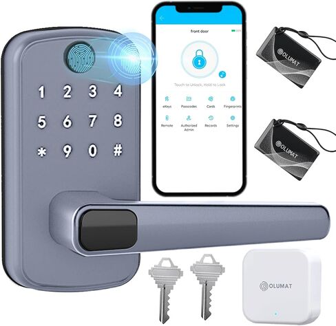 Smart Door Lock with Handle: Keyless Entry Door Lock with Keypad, Fingerprint, and App Control - Biometric Door Lock for Home Security - Easy Installation (Silver Gray) in Saudi Arabia