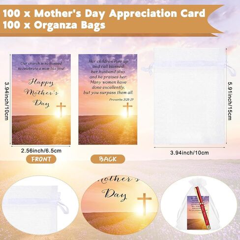 30 Sets Mother's Day Church Gifts Bulk Included Happy Mother's Day Pens Inspirational Religious Cards Bible Verse Cards and Organza Bags for Women Church Members Christian Gift, 5 Colors in Saudi Arabia