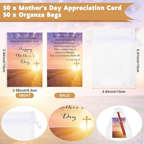 30 Sets Mother's Day Church Gifts Bulk Included Happy Mother's Day Pens Inspirational Religious Cards Bible Verse Cards and Organza Bags for Women Church Members Christian Gift, 5 Colors in Saudi Arabia