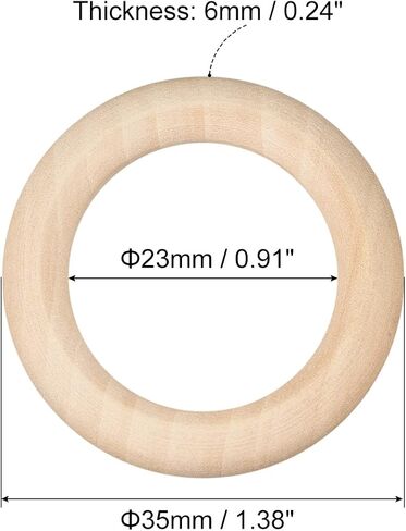 uxcell 60Pcs 35mm(1.4-inch) Natural Wood Rings, 6mm Thick Smooth Unfinished Wooden Circles for DIY Crafting, Knitting, Macrame, Pendant in Kuwait