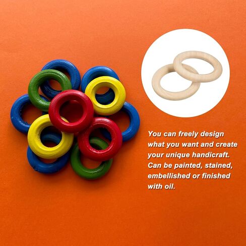 uxcell 60Pcs 35mm(1.4-inch) Natural Wood Rings, 6mm Thick Smooth Unfinished Wooden Circles for DIY Crafting, Knitting, Macrame, Pendant in Kuwait