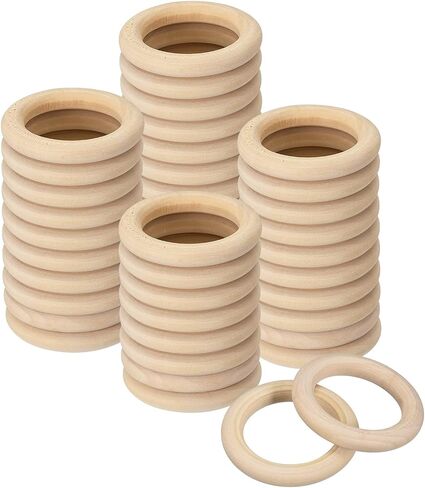 uxcell 60Pcs 35mm(1.4-inch) Natural Wood Rings, 6mm Thick Smooth Unfinished Wooden Circles for DIY Crafting, Knitting, Macrame, Pendant in Kuwait