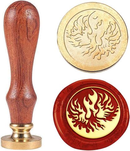 1pc Fire Phoenix Wax Searing Stamp Vintage Wax Seal Seal Gift لعيد الميلاد 25 مم من طابع الرأس النحاسي القابل للإزالة مع زخرفة بطاقة دعوة خشبية لدعوة الشمع لبطاقة الظروف. in Kuwait