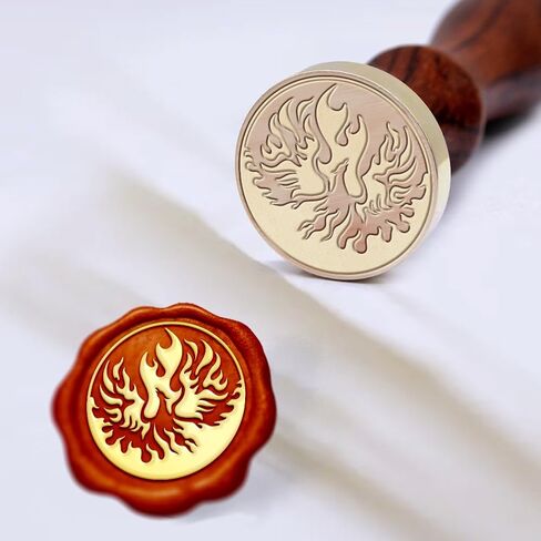 1pc Fire Phoenix Wax Searing Stamp Vintage Wax Seal Seal Gift لعيد الميلاد 25 مم من طابع الرأس النحاسي القابل للإزالة مع زخرفة بطاقة دعوة خشبية لدعوة الشمع لبطاقة الظروف. in Kuwait