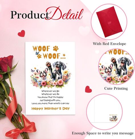 D4DREAM Mothers Day Card from Dog - 5.5x8 Funny Mother’s Day Card for Dog Mom Mothers Day Gift from Pets Bonus Mom with Envelope in Saudi Arabia