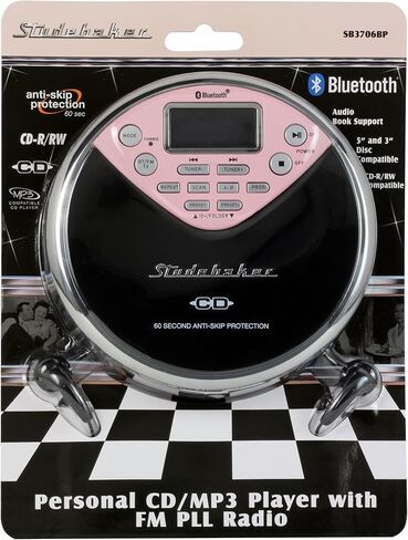 Studebaker SB3706 Personal Bluetooth MP3 Player W/Digital FM Radio ، جهاز إرسال FM وبطارية قابلة لإعادة الشحن (بالأبيض والأسود) in Kuwait