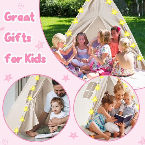 PLULON 4 Pack Teepee Tent for Kids Bulk Kids Sleepover Tents with Inflatable Airbed and Tent Decorations Play Tent Slumber Party Indoor Teepee Tents for Girls Boys Outdoor - White in Kuwait