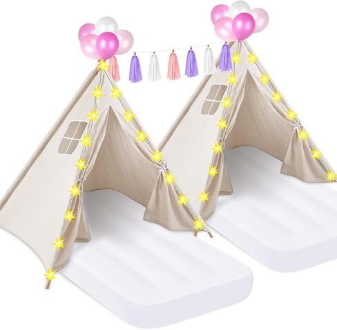 PLULON 4 Pack Teepee Tent for Kids Bulk Kids Sleepover Tents with Inflatable Airbed and Tent Decorations Play Tent Slumber Party Indoor Teepee Tents for Girls Boys Outdoor - White in Kuwait