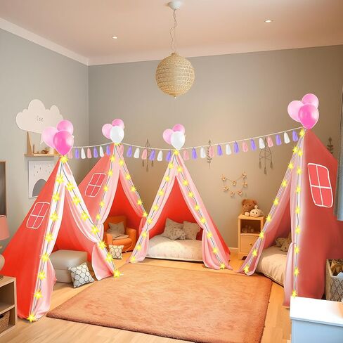PLULON 4 Pack Teepee Tent for Kids Bulk Kids Sleepover Tents with Inflatable Airbed and Tent Decorations Play Tent Slumber Party Indoor Teepee Tents for Girls Boys Outdoor - White in Kuwait