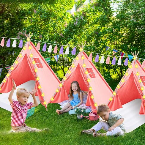 PLULON 4 Pack Teepee Tent for Kids Bulk Kids Sleepover Tents with Inflatable Airbed and Tent Decorations Play Tent Slumber Party Indoor Teepee Tents for Girls Boys Outdoor - White in Kuwait