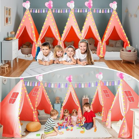 PLULON 4 Pack Teepee Tent for Kids Bulk Kids Sleepover Tents with Inflatable Airbed and Tent Decorations Play Tent Slumber Party Indoor Teepee Tents for Girls Boys Outdoor - White in Kuwait