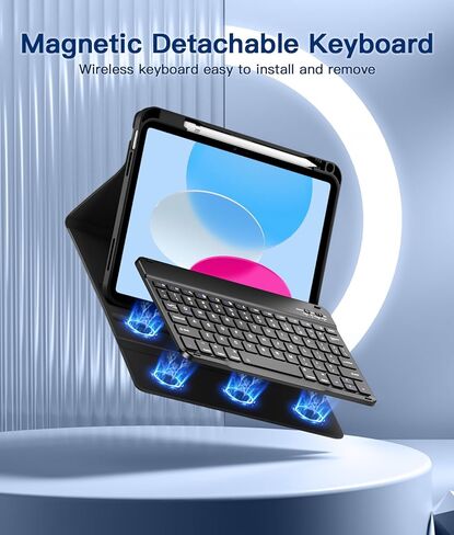 بالنسبة إلى حالة الجيل العاشر لـ iPad مع لوحة المفاتيح 10.9 بوصة 2022 - حالة لوحة المفاتيح اللاسلكية المغناطيسية مع غطاء لوحة المفاتيح المصنوع من حامل اللمسة الصوتية لـ iPad 10th Gen (Blue) in Kuwait