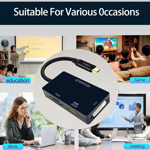 USB C to HDMI/DVI/VGA Multiport Adapter Converter UHD 4Kx2k @ 30Hz, Thunderbolt 3 Compatible, USB Type C to HDMI, USB-C, USB Type-C (Type c to 3in 1 White) in Saudi Arabia