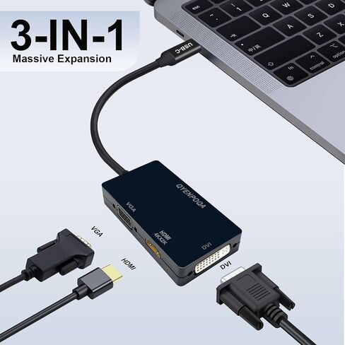 USB C to HDMI/DVI/VGA Multiport Adapter Converter UHD 4Kx2k @ 30Hz, Thunderbolt 3 Compatible, USB Type C to HDMI, USB-C, USB Type-C (Type c to 3in 1 White) in Saudi Arabia