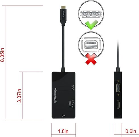 USB C to HDMI/DVI/VGA Multiport Adapter Converter UHD 4Kx2k @ 30Hz, Thunderbolt 3 Compatible, USB Type C to HDMI, USB-C, USB Type-C (Type c to 3in 1 White) in Saudi Arabia