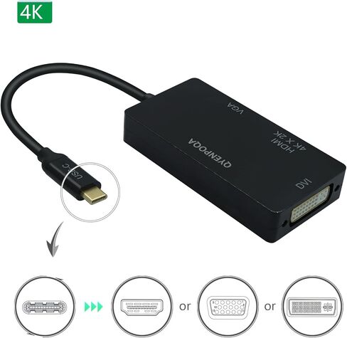 USB C to HDMI/DVI/VGA Multiport Adapter Converter UHD 4Kx2k @ 30Hz, Thunderbolt 3 Compatible, USB Type C to HDMI, USB-C, USB Type-C (Type c to 3in 1 White) in Saudi Arabia