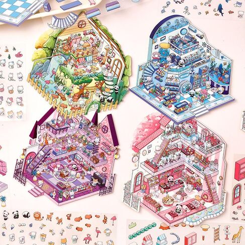 DIY 3D Stickers Kit for Adults & Teens - 4 Set Creative House Scene Stickers Make Your Own Mini Room Scenes- Stress Relief Craft for Home Decor, Gift Idea, Fun Art Activity in Saudi Arabia