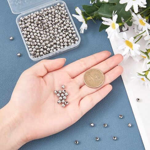UNICRAFTALE About 400pcs 304 Stainless Steel Beads 5mm Round Spacer Charm Loose Metal Beads Tiny Smooth Beads for Necklaces Bracelets Jewelry Making 1.8mm Hole Stainless Steel Color in Saudi Arabia