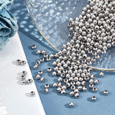 UNICRAFTALE About 400pcs 304 Stainless Steel Beads 5mm Round Spacer Charm Loose Metal Beads Tiny Smooth Beads for Necklaces Bracelets Jewelry Making 1.8mm Hole Stainless Steel Color in Saudi Arabia